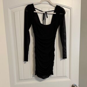 Privy Black Ruched Long Sleeve Dress